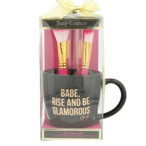 Juicy Couture 6 piece Makeup Brush & Black Mug Set NEW